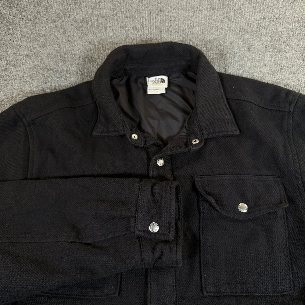 The North Face Mens Black‎ Cotton Twill Quilted Lined Snap Front Shirt Jacket L